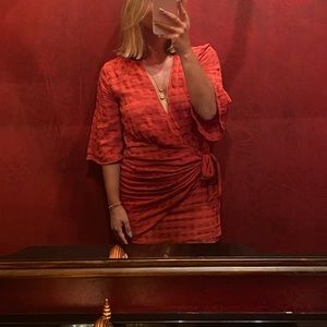 Red gingham wrap dress